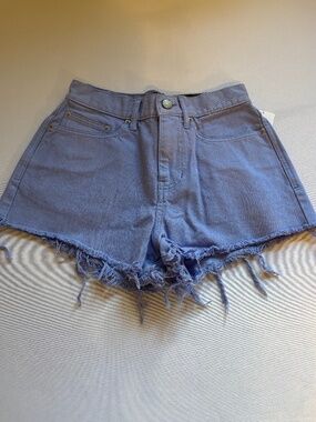 Urban Outfitters High Rise Denim Shorts Size 27 Purple Frayed Hem Girlfriend Fit